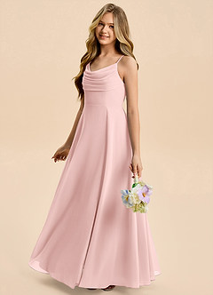 Azazie Gia Junior Powder Pink A-Line Pleated Chiffon Dress image3