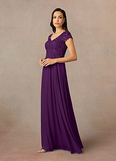 Azazie Macy Mother of the Bride Dresses Grape A-Line V-Neck Sequin Lace Lace Dress image2