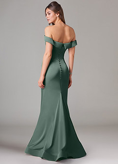 Azazie Everly Bridesmaid Dresses Sea Moss Mermaid Off the Shoulder Stretch Satin Convertible Dress image5