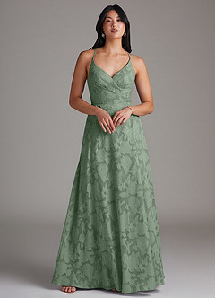 Azazie Davis Bridesmaid Dresses Matcha A-Line Pleated Floral Burnout Dress image3