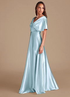 Azazie Pamela Bridesmaid Dresses Sky Blue A-Line Pleated Metallic Satin Dress image5
