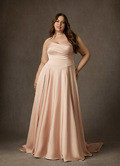 Azazie Alta Bröllopsklänningar Klä av A-Linje i Stretch Satin Axelbandslös Engelsk Ros image7