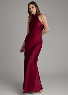 Azazie Dimitra Bridesmaid Dresses Burgundy A-Line Pleated Stretch Satin Dress image6