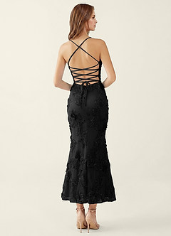 Floriane Noir Robe longue sirène corset à fleurs 3D et laçage au dos image2