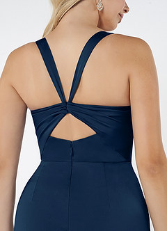 Azazie Mero Bridesmaid Dresses Dark Navy Sheath Pleated Stretch Satin Dress image2