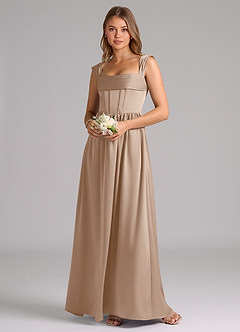 Azazie Hattie Bridesmaid Dresses Taupe A-Line Corset Stretch Satin Dress image1