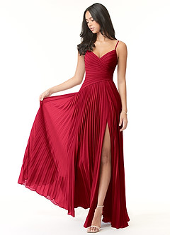 Azazie Vini Bridesmaid Dresses Scarlet A-Line V-Neck Pleated Chiffon Dress image1