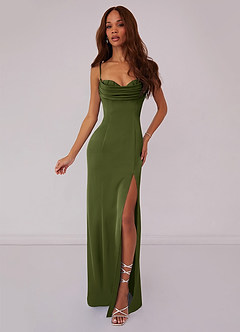 Barbie ♥ Azazie Bridesmaid Dresses Olive Mermaid Corset Stretch Satin Dress image1