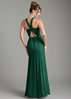Azazie Rue Bridesmaid Dresses Emerald A-Line Halter Chiffon Dress image2