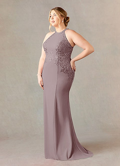 Azazie Tyra vestidos de madre de la novia Vestido de Malva Vintage de Crepé elástico de Sirena con Encaje Halter image8