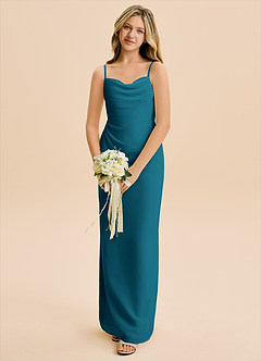 Azazie Mai Junior Vestido de Azul Tinta de Gasa de Corte Recto con Plisado image4