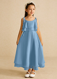 Azazie Temi Flower Girl Dresses Steel Blue A-Line Spaghetti Strap Chiffon Dress image3