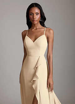 Azazie Naeem Bridesmaid Dresses Champagne A-Line V-Neck Ruffle Chiffon Dress image6
