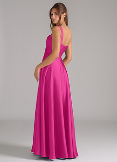 Azazie Shaude Bridesmaid Dresses Fuchsia A-Line Pleated Stretch Satin Dress image7