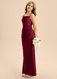 Azazie Renna Junior Burgundy A-Line Pleated Stretch Satin Dress image3