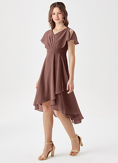 Azazie Graciela Junior Espresso A-Line Pleated Chiffon Dress image1