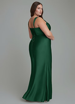 Azazie Agustina Vestidos de damas de honor Vestido Verde Oscuro de Satén Elástico de Corte Sirena con Corsé image8