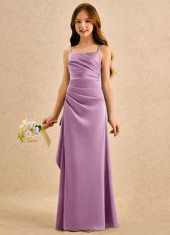 Azazie Cannoli Girls Formal Blumenmädchenkleider A-Linie Plissee Stretch-Satin Kleid Blauregen image4