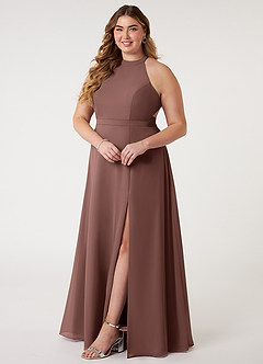 Azazie Clarice Bridesmaid Dresses Espresso A-Line Halter Chiffon Dress image11