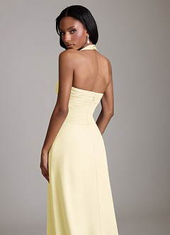 Azazie Clarisa Final Sale Lemon Sorbet A-Line Pleated Chiffon Dress image4