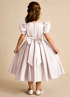 Azazie Miriam Flower Girl Dresses Rose Petal Ball-Gown Pleated Matte Satin Dress image1