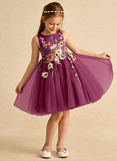 Azazie Prima vestidos de niña de las flores Vestido de Mora de Tul de Corte En A con Lazo image3