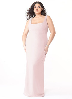Azazie Flori Vestidos de damas de honor Vestido de Rosa Rubor de Gasa de Corte Recto con Escote Cuadrado image9