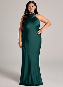 Azazie Velli Bridesmaid Dresses Pine Mermaid High Neck Stretch Satin Dress image6