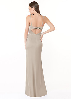 Azazie Leonis Robes de demoiselle d'honneur Robe Sirène Convertible en Satin extensible Plissée Givre image4