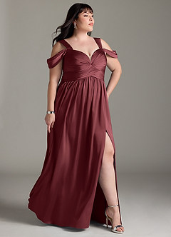 Azazie Lianne Bridesmaid Dresses Merlot A-Line Off the Shoulder Stretch Satin Dress image12