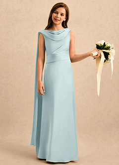 Azazie Sanah Girls Formal Blumenmädchenkleider A-Linie Plissee Stretch-Satin Kleid Nebel image3