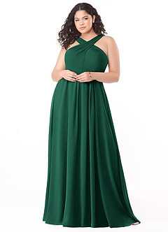 Azazie Dixie Bridesmaid Dresses Emerald A-Line Halter Pleated Chiffon Dress image7