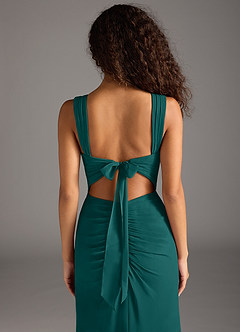 Azazie Jesaphine Bridesmaid Dresses Peacock Sheath Bow Chiffon Dress image6