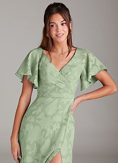 Azazie Ambrosia Bridesmaid Dresses Dusty Sage A-Line Pleated Floral Burnout Dress image5