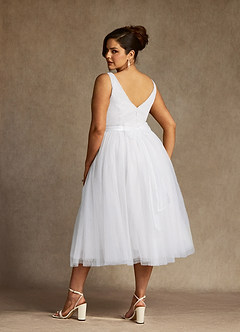 Azazie Windsor Wedding Dresses Diamond White A-Line Bow Tulle Dress image9