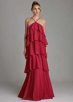 Azazie Deena Bridesmaid Dresses Scarlet A-Line Ruched Chiffon Dress image1