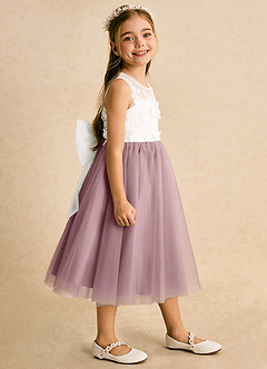 Azazie Lina Flower Girl Dresses Ivory Dusty Rose Ball-Gown Lace Dress image6