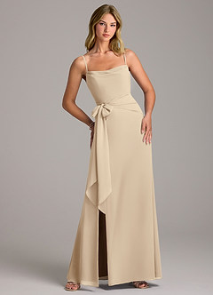 Azazie Tahlia Bridesmaid Dresses Champagne A-Line with Belt Chiffon Dress image1