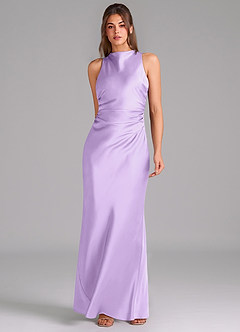 Azazie Evadne Bridesmaid Dresses Lilac A-Line Pleated Stretch Satin Dress image3