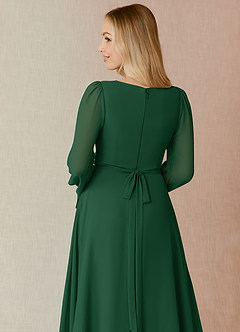 Azazie Leonia Bridesmaid Dresses Dark Green A-Line Long Sleeve Chiffon Dress image7