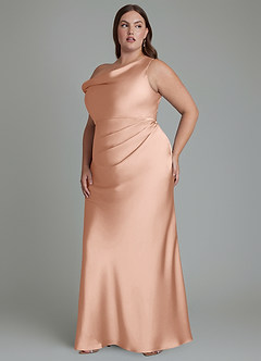 Azazie Emerson Robes de demoiselle d'honneur Robe Sirène en Satin extensible Épaules dénudées Or Rose image11