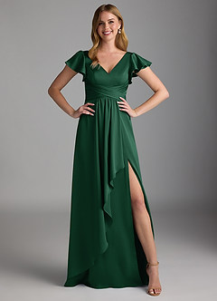 Azazie Omari Bridesmaid Dresses Dark Green A-Line Stretch Satin Dress image6