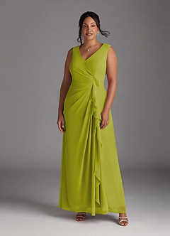 Azazie Manuella Mère de la mariée Robes Robe Trapèze en Mousseline de soie Col V plissé Citronnelle image11