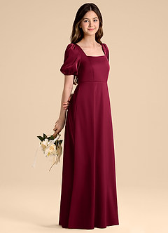 Azazie Briar Junior Burgundy A-Line Bow Stretch Satin Dress image6