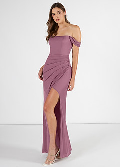 Azazie Kit Bridesmaid Dresses Vintage Mauve Mermaid Off the Shoulder Mesh Dress image3