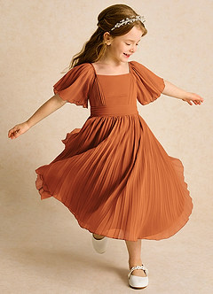 Azazie Gisele Flower Girl Dresses Cinnamon A-Line Pleated Chiffon Dress image2