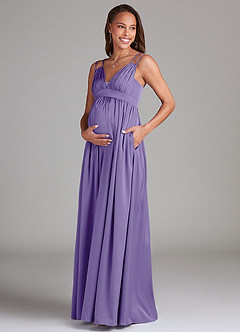 Azazie Emree Maternity Bridesmaid Dresses A-Line Stretch Satin Floor-Length Dress with Pockets image3