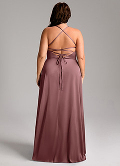 Azazie Mei Bridesmaid Dresses Vintage Mauve A-Line V-Neck Stretch Satin Dress image8