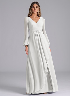 Azazie Liah Abiti da Damigella Abito A-Line in Chiffon Maniche Lunghe Bianco image3