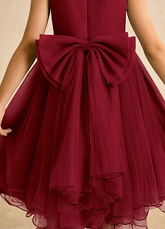 Azazie Lass Robe Demoiselle D'honneur Fillette Robe Trapèze en Tulle Arc Bourgogne image6